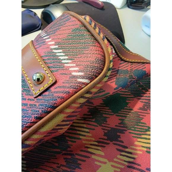 Dooney & Bourke Red Tartan Plaid Braided Handle Shopper Tote - Picture 5 of 8